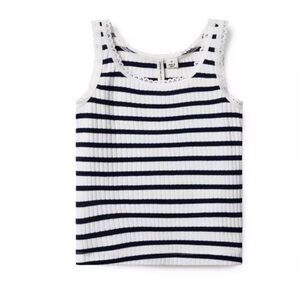 NWOT Janie and jack striped lace trim tank top girls navy white size 4